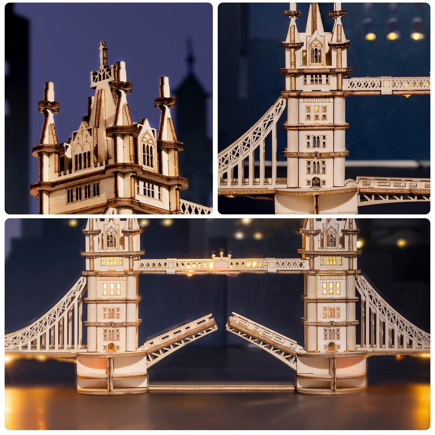 Tower Bridge Wooden Model Kit | 3D Wooden Puzzle Landmark Gift | DIY Craft Kit for Adults & Teens with LED Light | London Bridge Home Décor