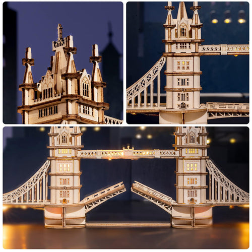 Tower Bridge Wooden Model Kit | 3D Wooden Puzzle Landmark Gift | DIY Craft Kit for Adults & Teens with LED Light | London Bridge Home Décor