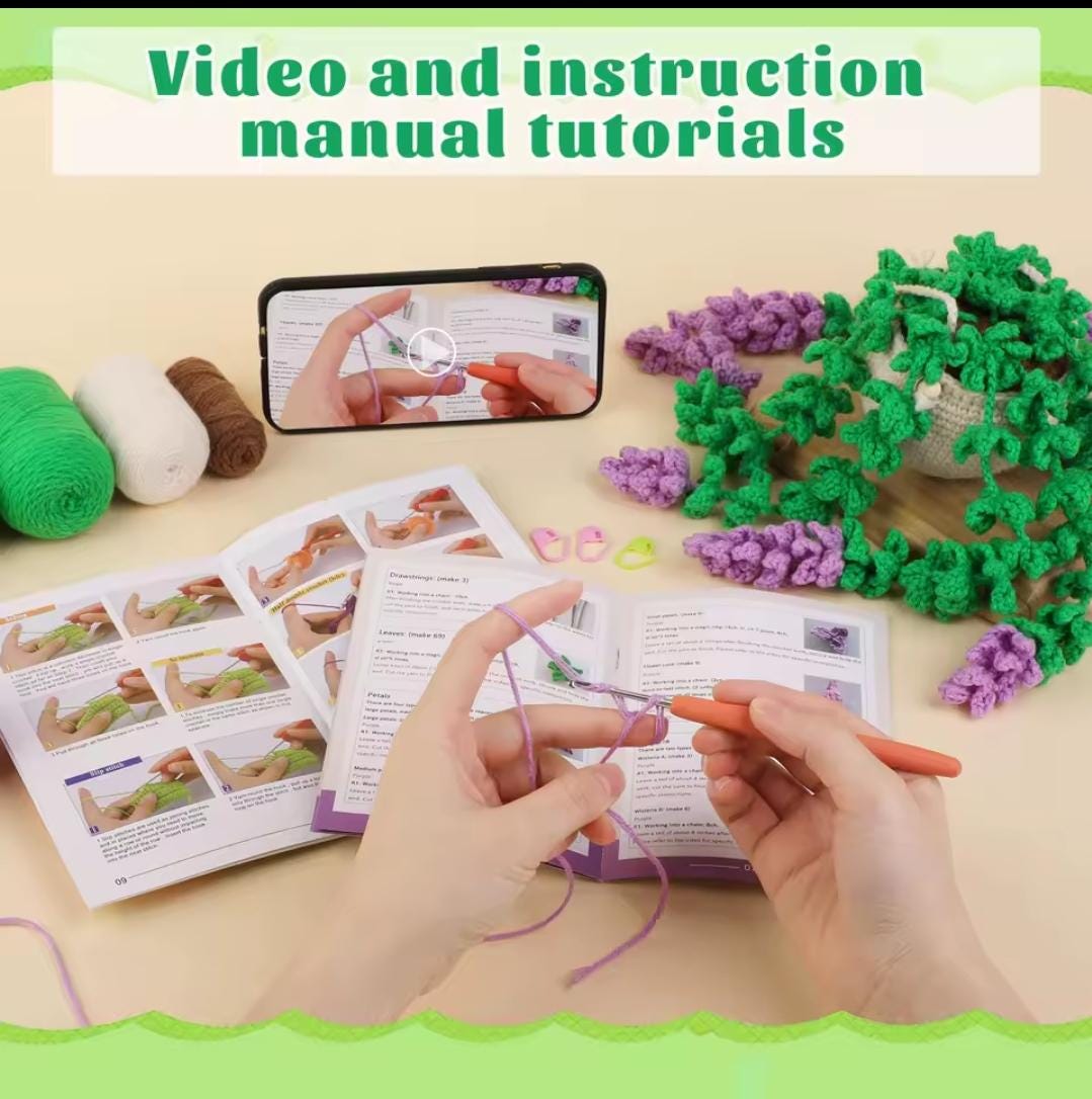 Crochet Hanging Plant Kit for Beginners | DIY Hanging Vine Plant Kit, Crochet Flower Plant, Handmade Home Decor Gift