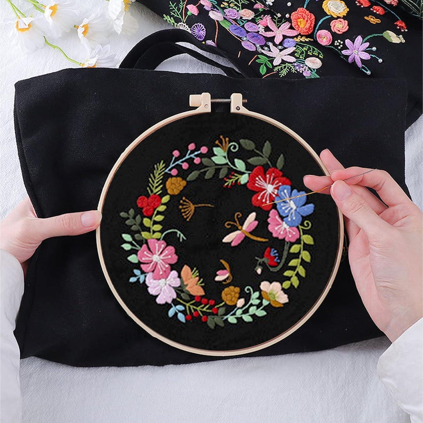 Tote Bag Embroidery Kit | DIY Canvas Embroidery for Beginners | Floral Embroidery Kit Gift | Hand Embroidery Kit