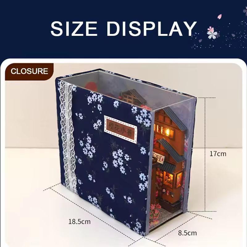 Japanese Sakura Alley DIY Wooden Book Nook Kit | Miniature Bookshelf Insert & Handmade Home Décor