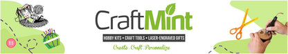 Craft Mint branding banner with green leaf logo and small illustrations of craft tools.