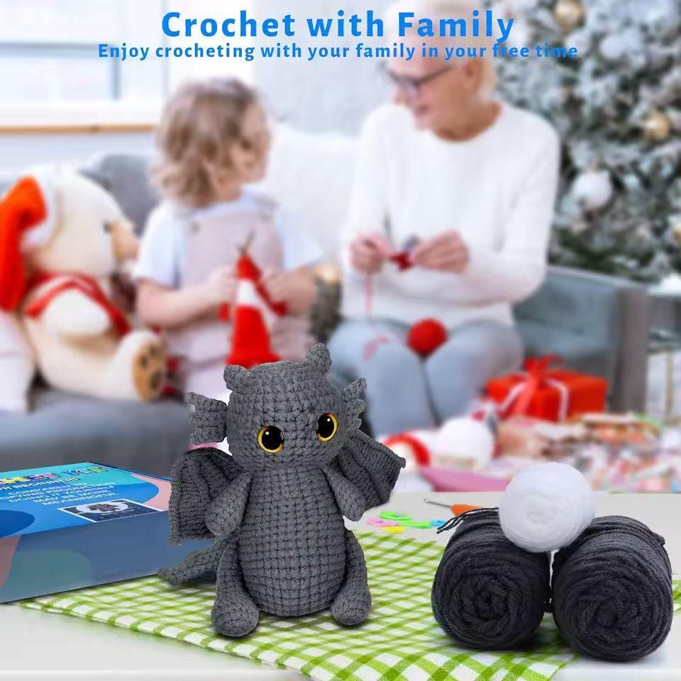 Crochet Dragon Kit for Beginners | DIY Learn to Crochet Kit with Step-by-Step Video Tutorials | Craft Gift for Adults & Kids