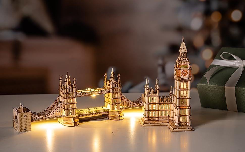 3D Wooden Big Ben Puzzle | DIY London Landmark Model Kit | Laser Cut Building Craft with LED | Unique Gift for Architecture Lovers