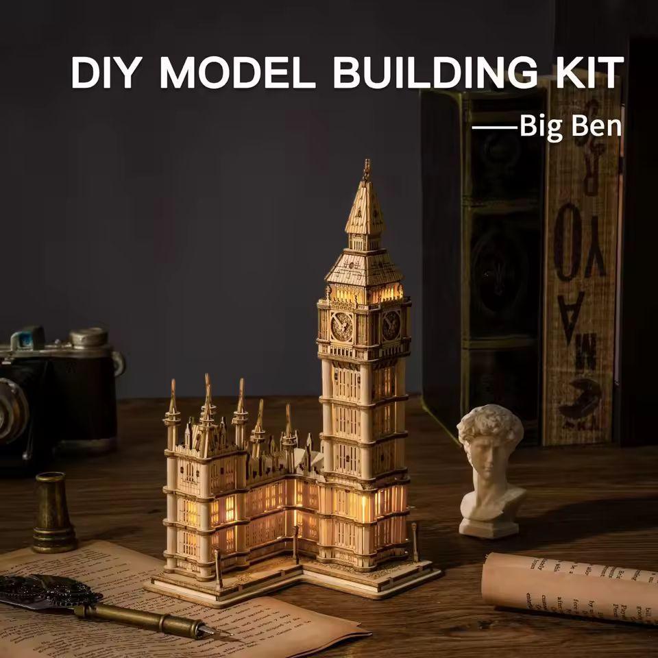 3D Wooden Big Ben Puzzle | DIY London Landmark Model Kit | Laser Cut Building Craft with LED | Unique Gift for Architecture Lovers