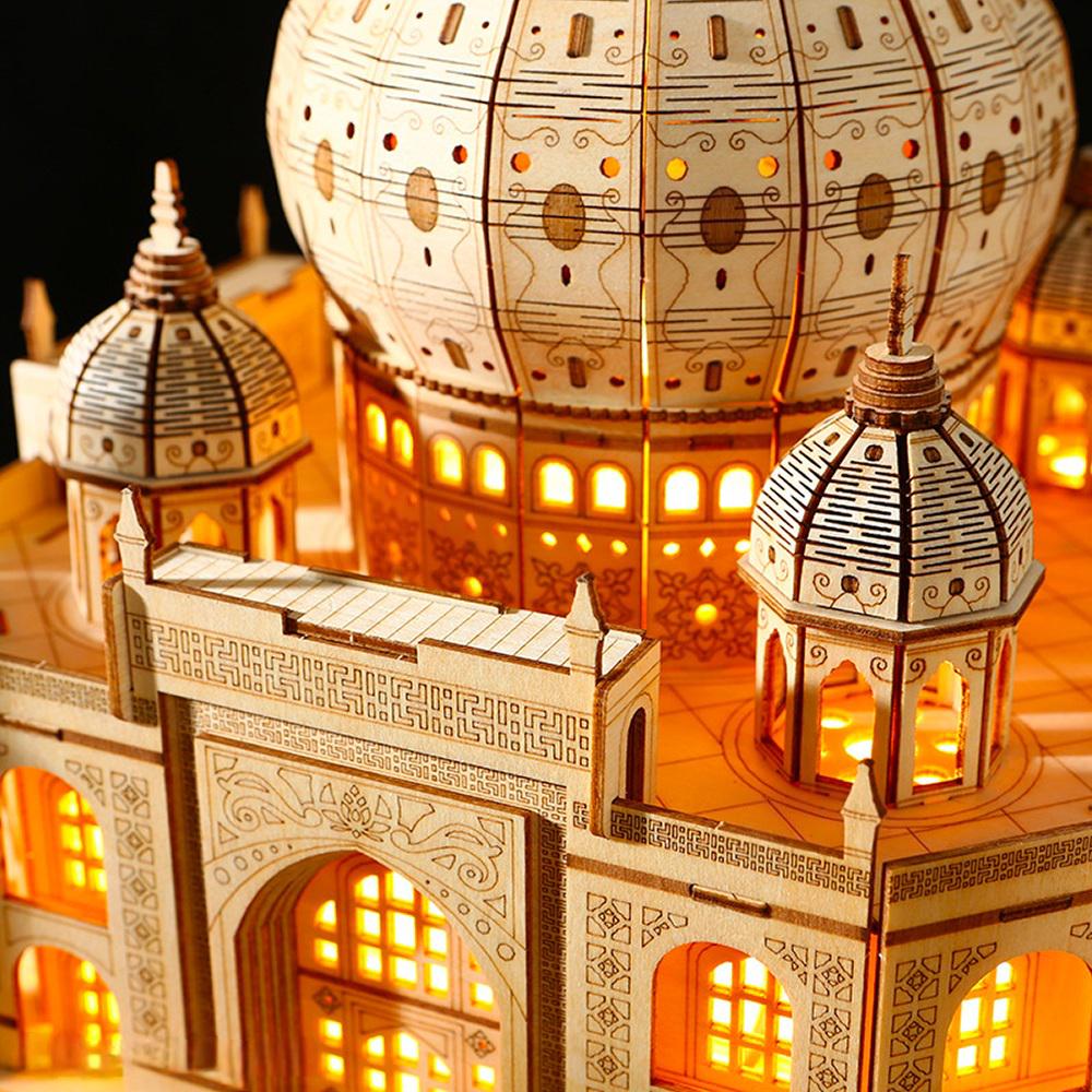 Taj Mahal 3D Wooden Puzzle with Light | DIY Landmark Model Kit | Architecture Building Gift for Adults & Kids | Home Décor Craft