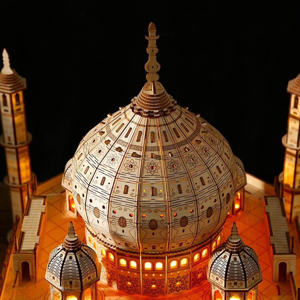 Taj Mahal 3D Wooden Puzzle with Light | DIY Landmark Model Kit | Architecture Building Gift for Adults & Kids | Home Décor Craft