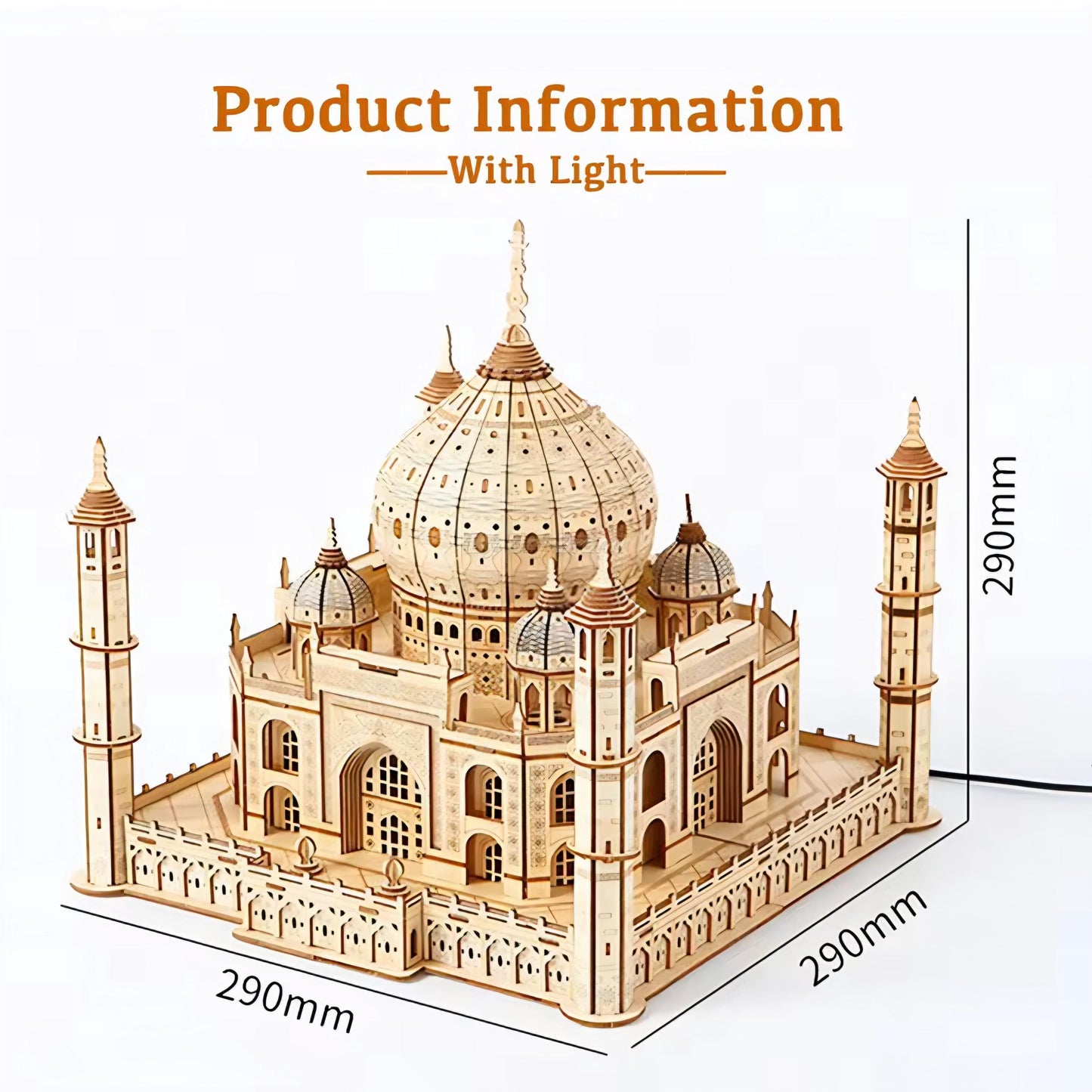 Taj Mahal 3D Wooden Puzzle with Light | DIY Landmark Model Kit | Architecture Building Gift for Adults & Kids | Home Décor Craft