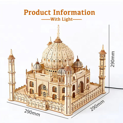 Taj Mahal wooden puzzle dimensions chart showing 290 mm height, width and depth.