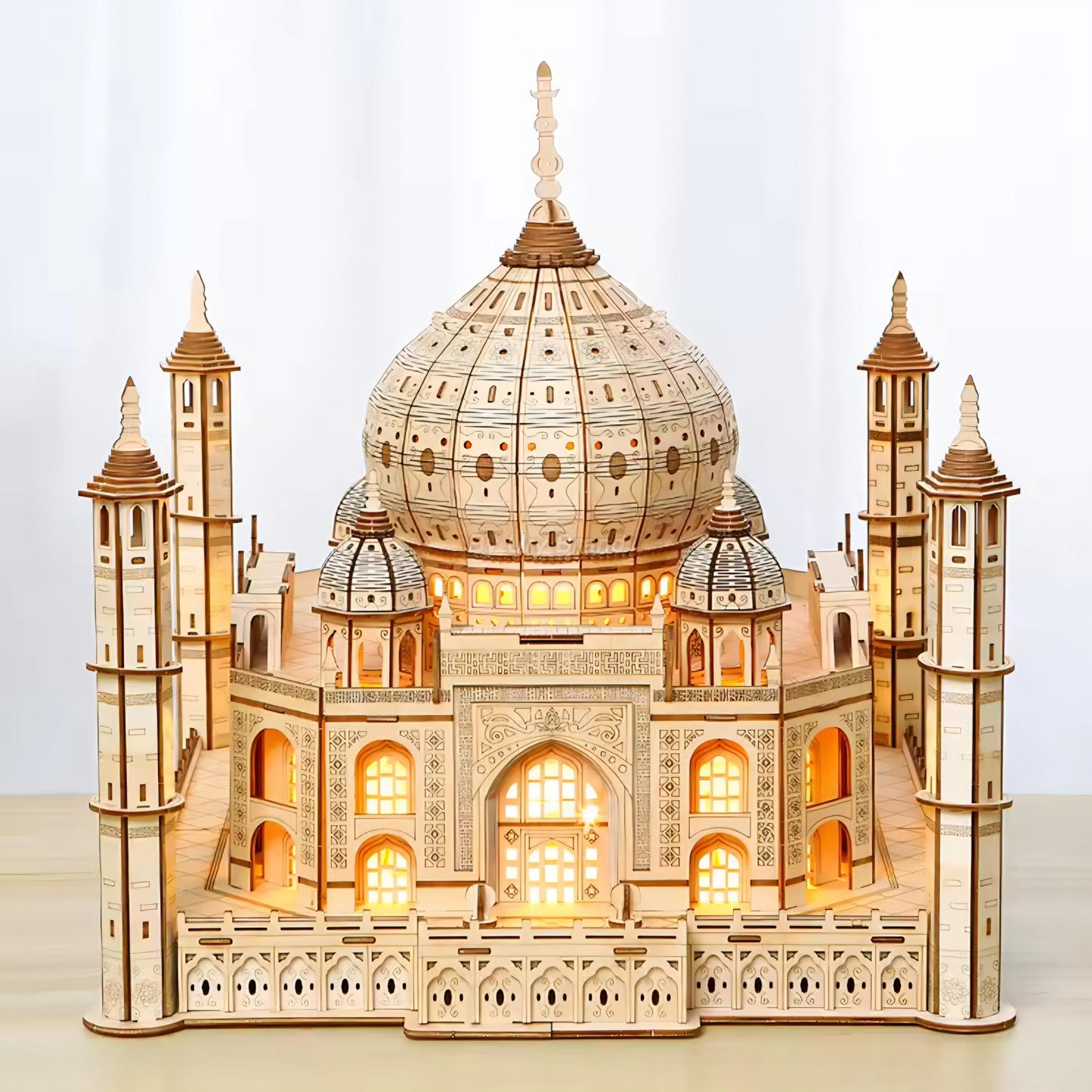 Taj Mahal 3D Wooden Puzzle with Light | DIY Landmark Model Kit | Architecture Building Gift for Adults & Kids | Home Décor Craft
