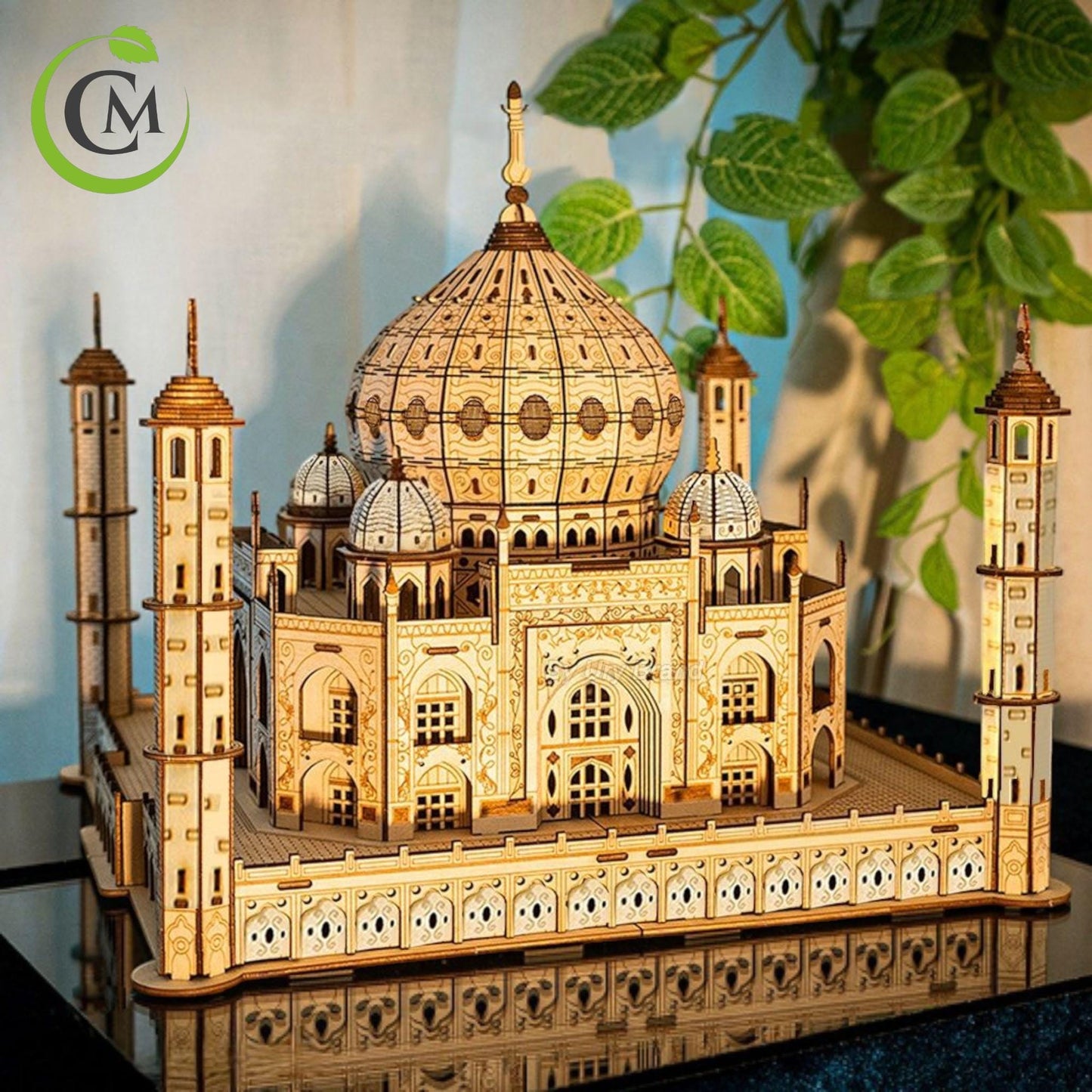 Taj Mahal 3D Wooden Puzzle with Light | DIY Landmark Model Kit | Architecture Building Gift for Adults & Kids | Home Décor Craft
