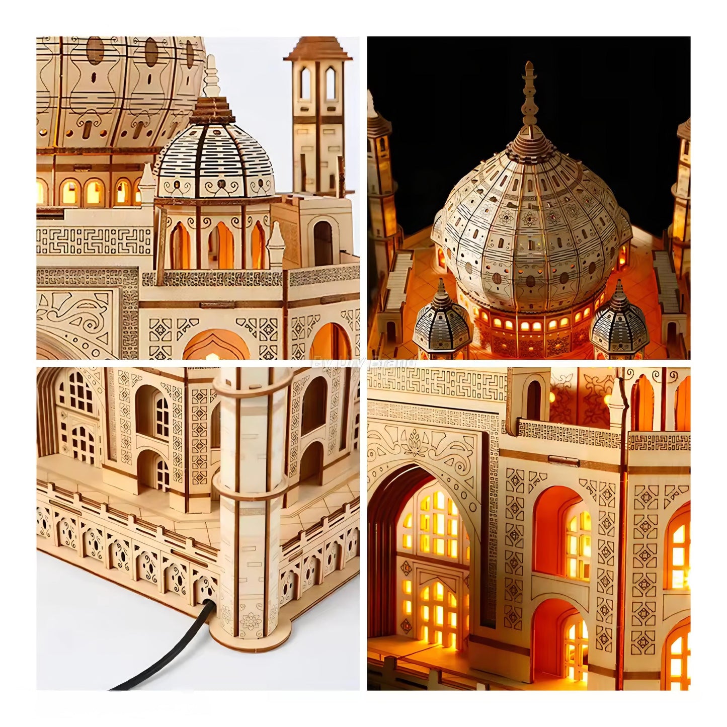 Taj Mahal 3D Wooden Puzzle with Light | DIY Landmark Model Kit | Architecture Building Gift for Adults & Kids | Home Décor Craft