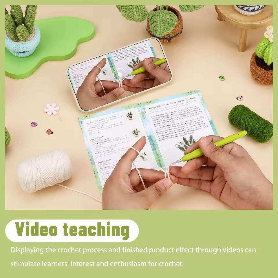 Crochet Succulent Kit for Beginners | 6 Potted Plant DIY Set with Yarn, Tools and Instructions | Handmade Gift for Adults & Crafters
