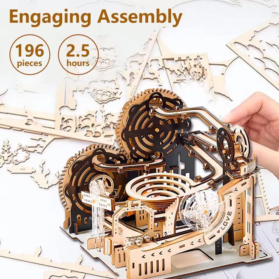 3D Wooden Puzzle Marble Run | DIY Mechanical Model Kit | Unique Gift for Puzzle & STEM Lovers | Educational Building Set for Adults and Kids