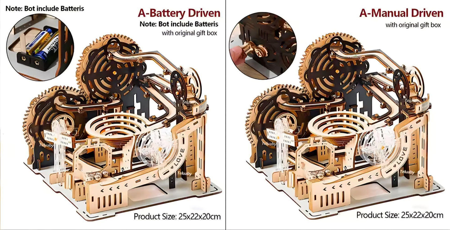 3D Wooden Puzzle Marble Run | DIY Mechanical Model Kit | Unique Gift for Puzzle & STEM Lovers | Educational Building Set for Adults and Kids
