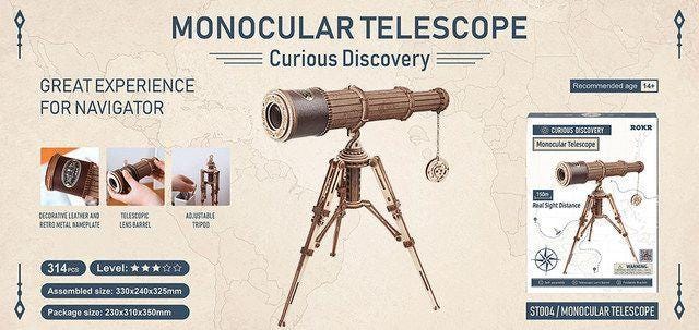 Wooden Telescope Model DIY Kit | 3D Puzzle for Adults & Teens | Monocular Assembly Craft | Fun Gift Idea | Steampunk Decor Toy