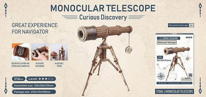 ROKR monocular wooden telescope model packaging and specifications with stand.
