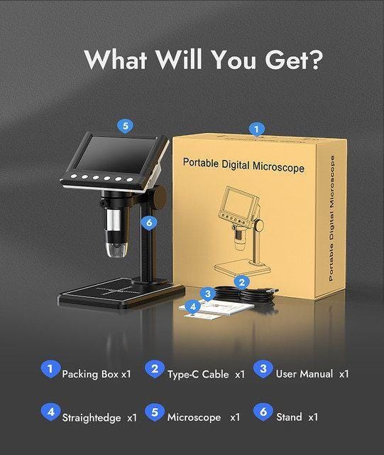 Digital Microscope for Crafts & Coins | 1000X Magnification with 4.3" Screen and LED Lights | Soldering, Jewelry, Fabric Inspection Tool