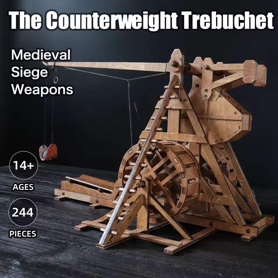 DIY Wooden Trebuchet Model Kit | Medieval Catapult Puzzle for Adults & Teens | Desktop Siege Weapon Gift | STEM Project Building Toy