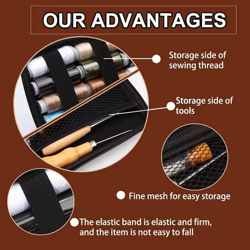 Complete Leather Sewing Kit – Upholstery Repair Set with Thread, Awls, Needles & Tools for DIY Leathercraft