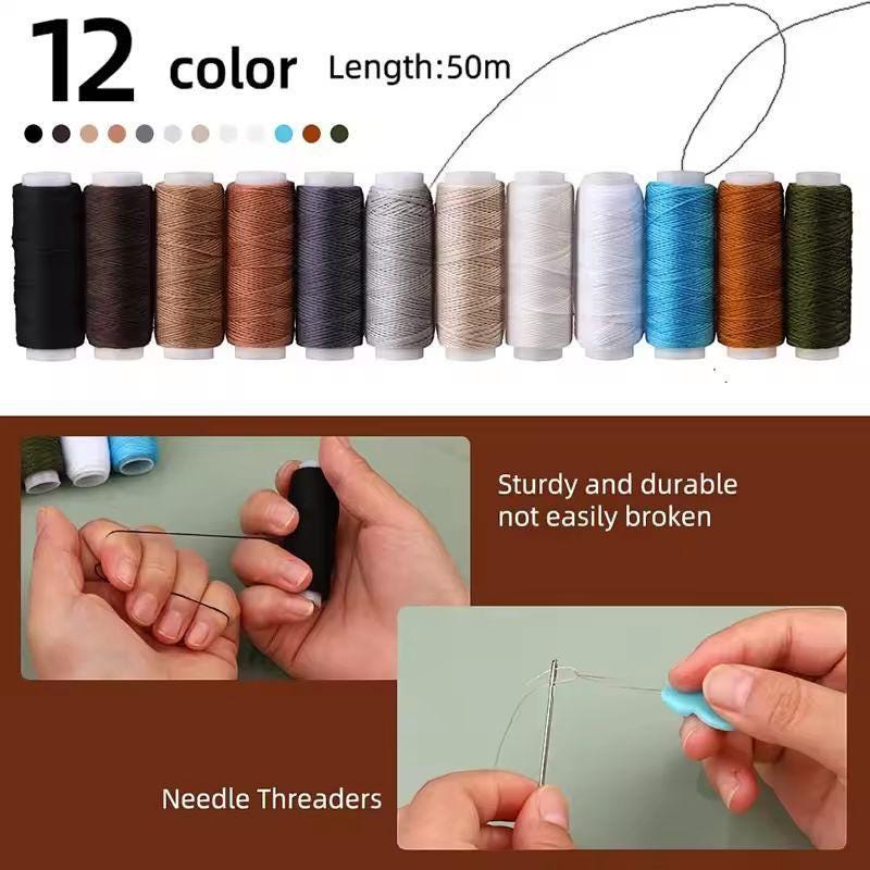 Complete Leather Sewing Kit – Upholstery Repair Set with Thread, Awls, Needles & Tools for DIY Leathercraft