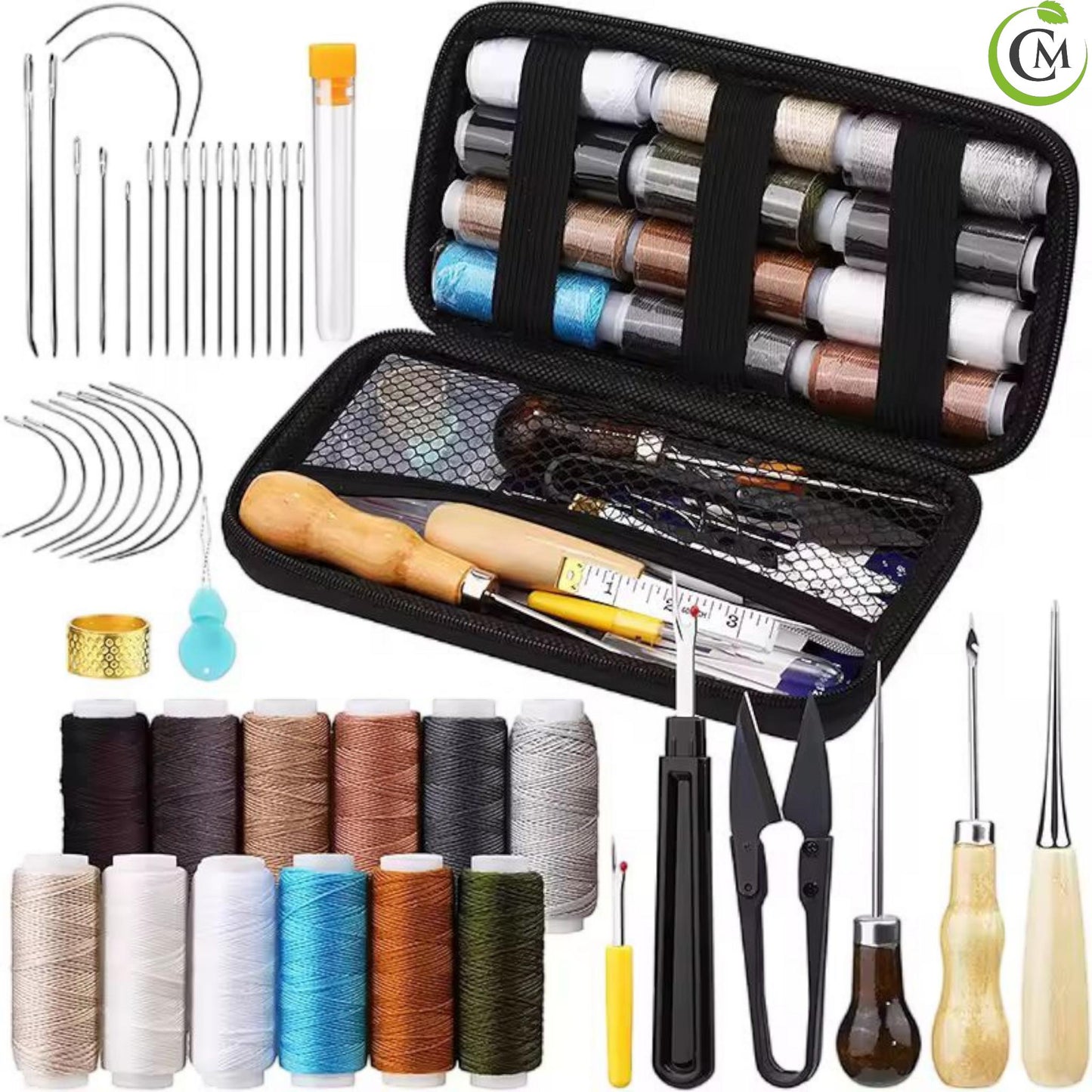 Complete Leather Sewing Kit – Upholstery Repair Set with Thread, Awls, Needles & Tools for DIY Leathercraft