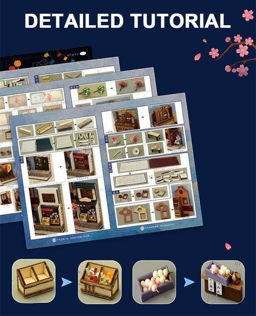Japanese Sakura Alley DIY Wooden Book Nook Kit | Miniature Bookshelf Insert & Handmade Home Décor