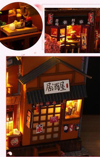 Japanese Sakura Alley DIY Wooden Book Nook Kit | Miniature Bookshelf Insert & Handmade Home Décor