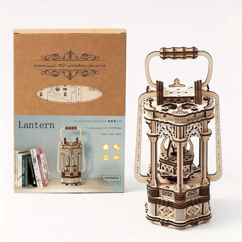 DIY 3D Wooden Lantern Puzzle – Mechanical Model Kit & Home Décor Gift