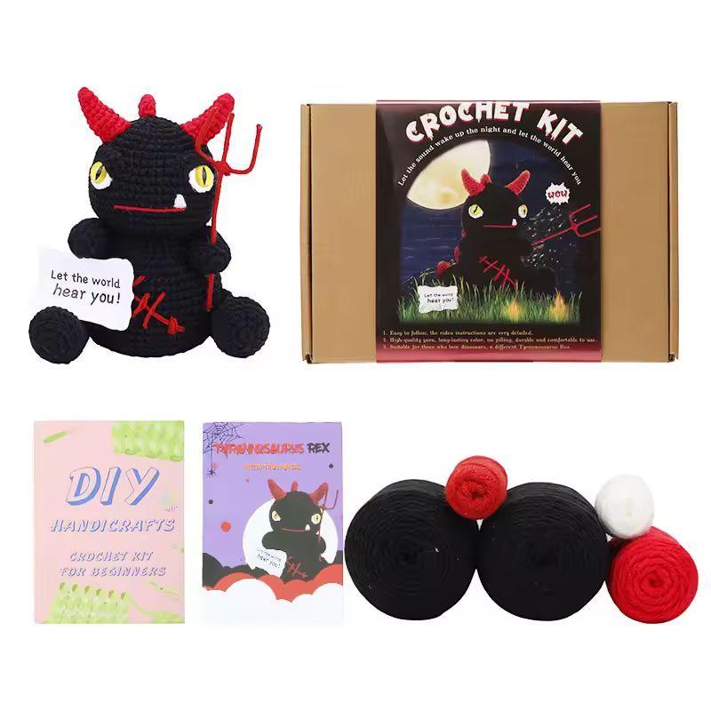 Crochet Dragon Kit for Beginners – DIY Halloween Plush Amigurumi with Yarn & Tools | Spooky Craft Gift with Video Tutorial