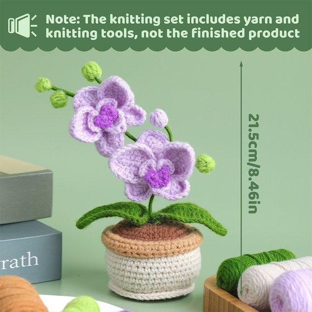 DIY Crochet Flower Kit | Sunflower or Orchid | Beginner Knitting Set | Handmade Craft Gift for Adults & Kids