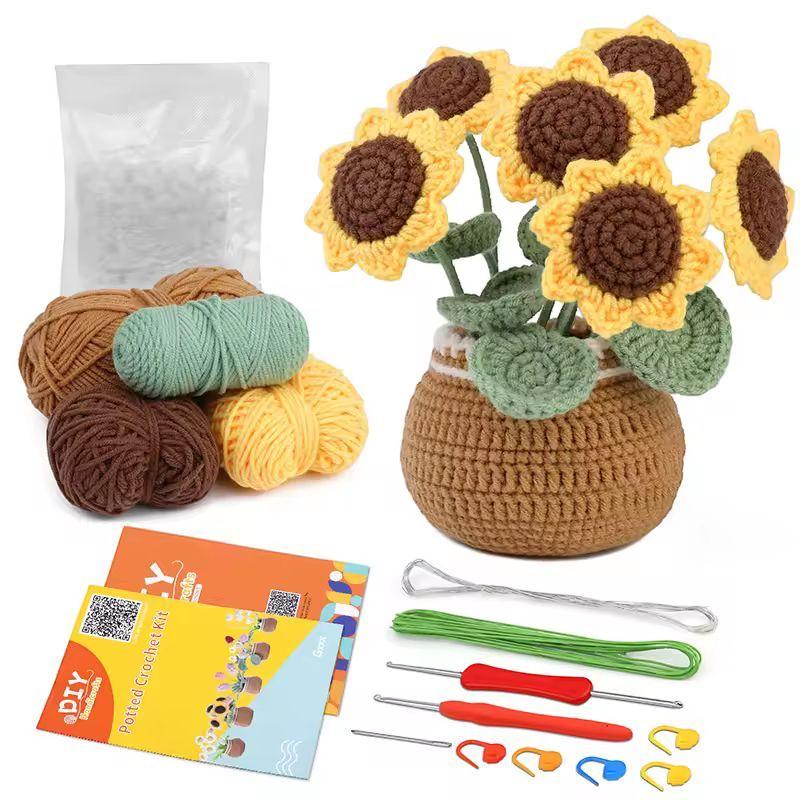 DIY Crochet Flower Kit | Sunflower or Orchid | Beginner Knitting Set | Handmade Craft Gift for Adults & Kids