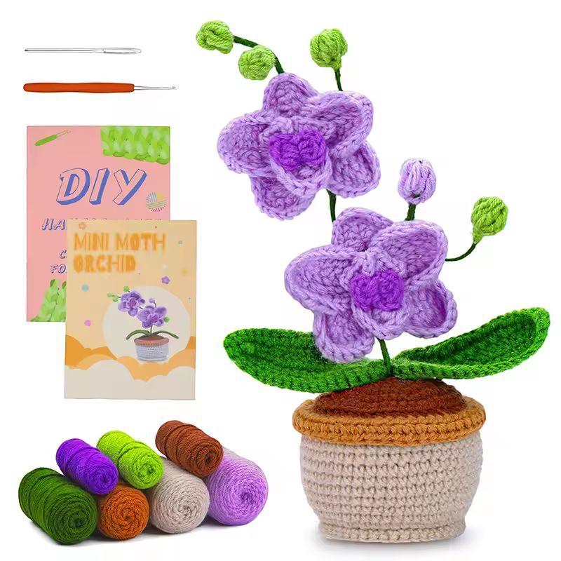 DIY Crochet Flower Kit | Sunflower or Orchid | Beginner Knitting Set | Handmade Craft Gift for Adults & Kids
