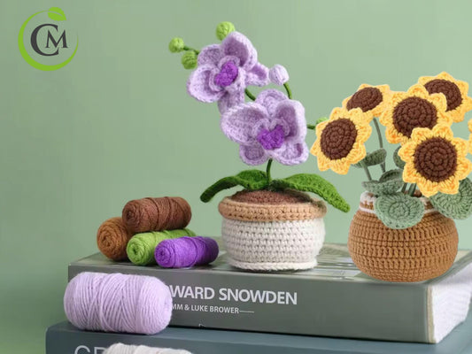 DIY Crochet Flower Kit | Sunflower or Orchid | Beginner Knitting Set | Handmade Craft Gift for Adults & Kids