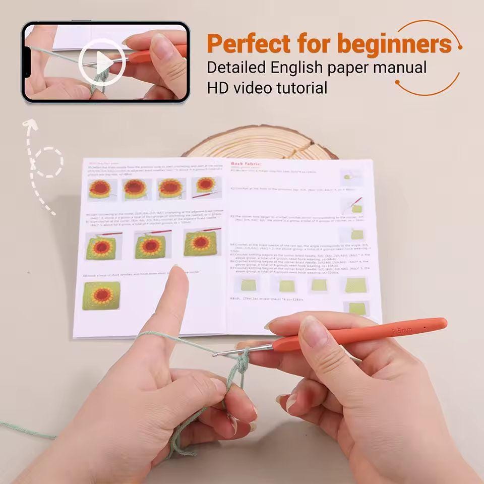 Sunflower Crochet Bag Kit for Beginners – DIY Phone Purse with Yarn and Hook | Handmade bag Gift for Women & Girls