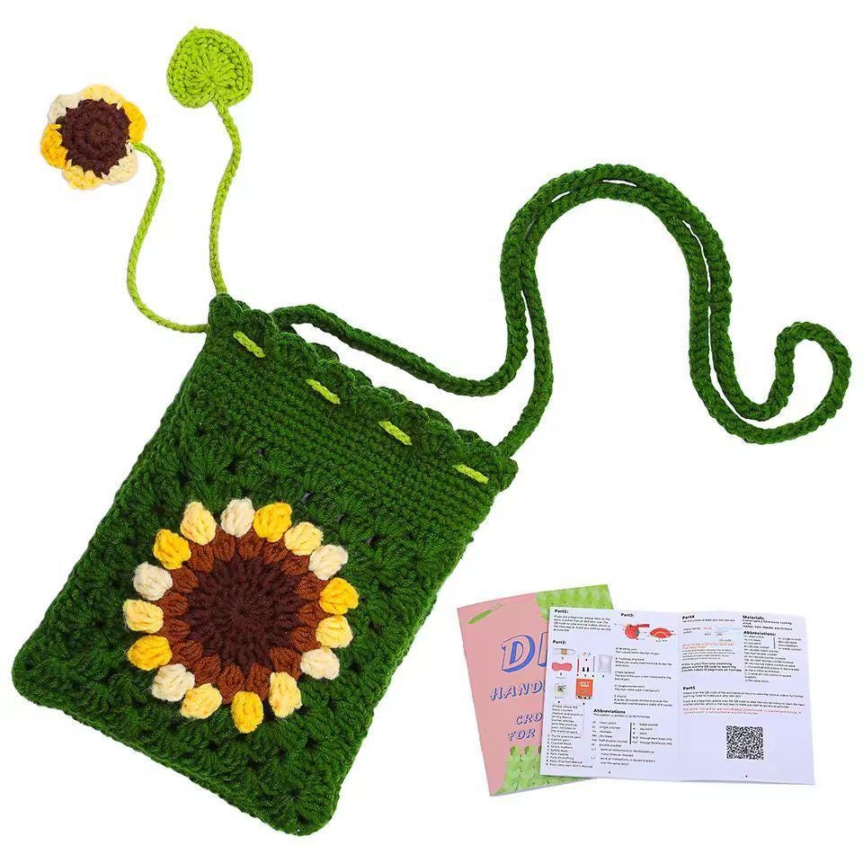 Sunflower Crochet Bag Kit for Beginners – DIY Phone Purse with Yarn and Hook | Handmade bag Gift for Women & Girls