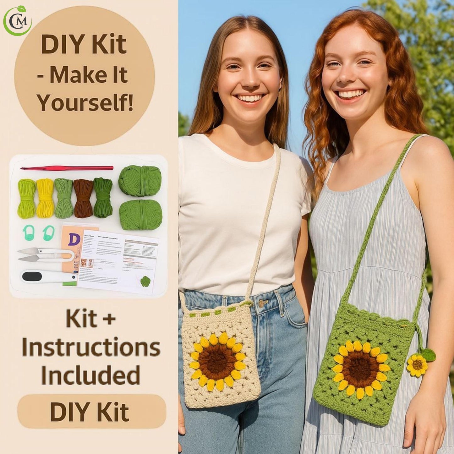 Sunflower Crochet Bag Kit for Beginners – DIY Phone Purse with Yarn and Hook | Handmade bag Gift for Women & Girls