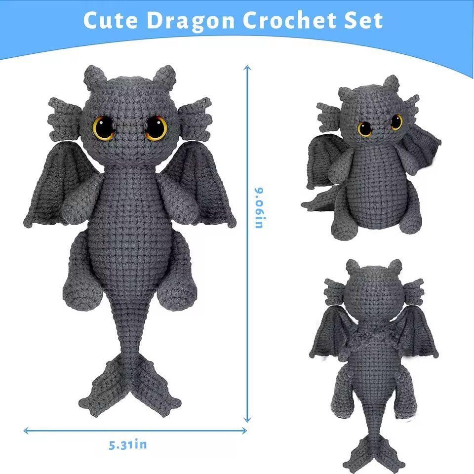 Crochet Dragon Kit for Beginners | DIY Learn to Crochet Kit with Step-by-Step Video Tutorials | Craft Gift for Adults & Kids
