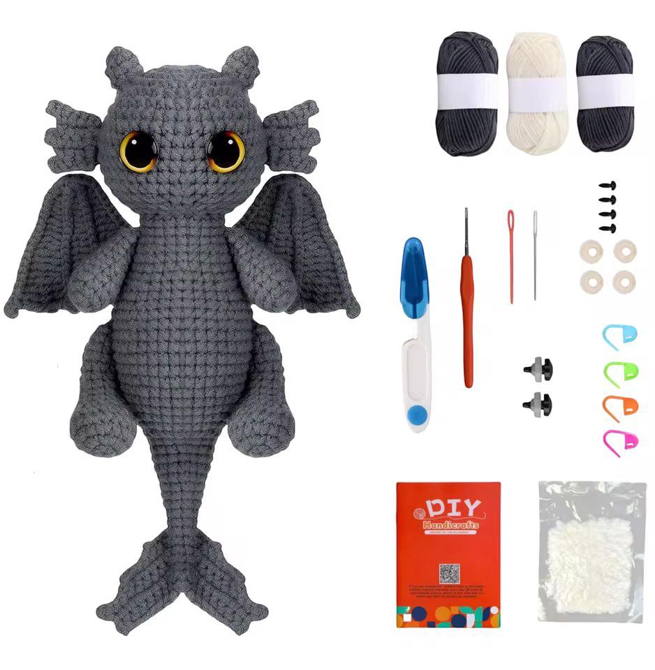 Crochet Dragon Kit for Beginners | DIY Learn to Crochet Kit with Step-by-Step Video Tutorials | Craft Gift for Adults & Kids
