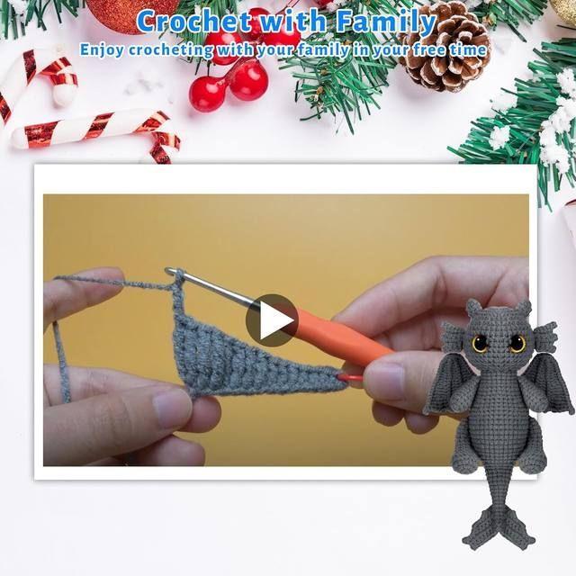 Crochet Dragon Kit for Beginners | DIY Learn to Crochet Kit with Step-by-Step Video Tutorials | Craft Gift for Adults & Kids