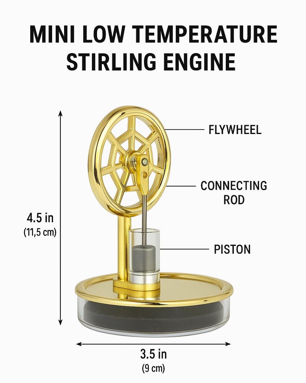 Mini Stirling Engine Model – Low Temp Difference Steam Power Engine | Educational Toy & Unique Gift for Science Lovers