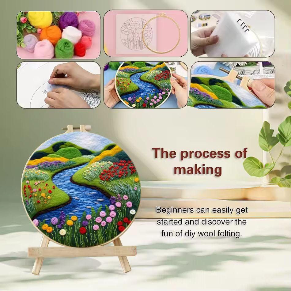 Wool Felting Painting Kit – DIY Needle Felting Craft Set- Nature Landscape waterfalls gift