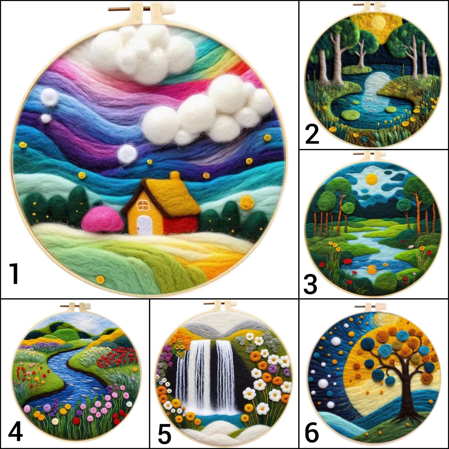 Wool Felting Painting Kit – DIY Needle Felting Craft Set- Nature Landscape waterfalls gift