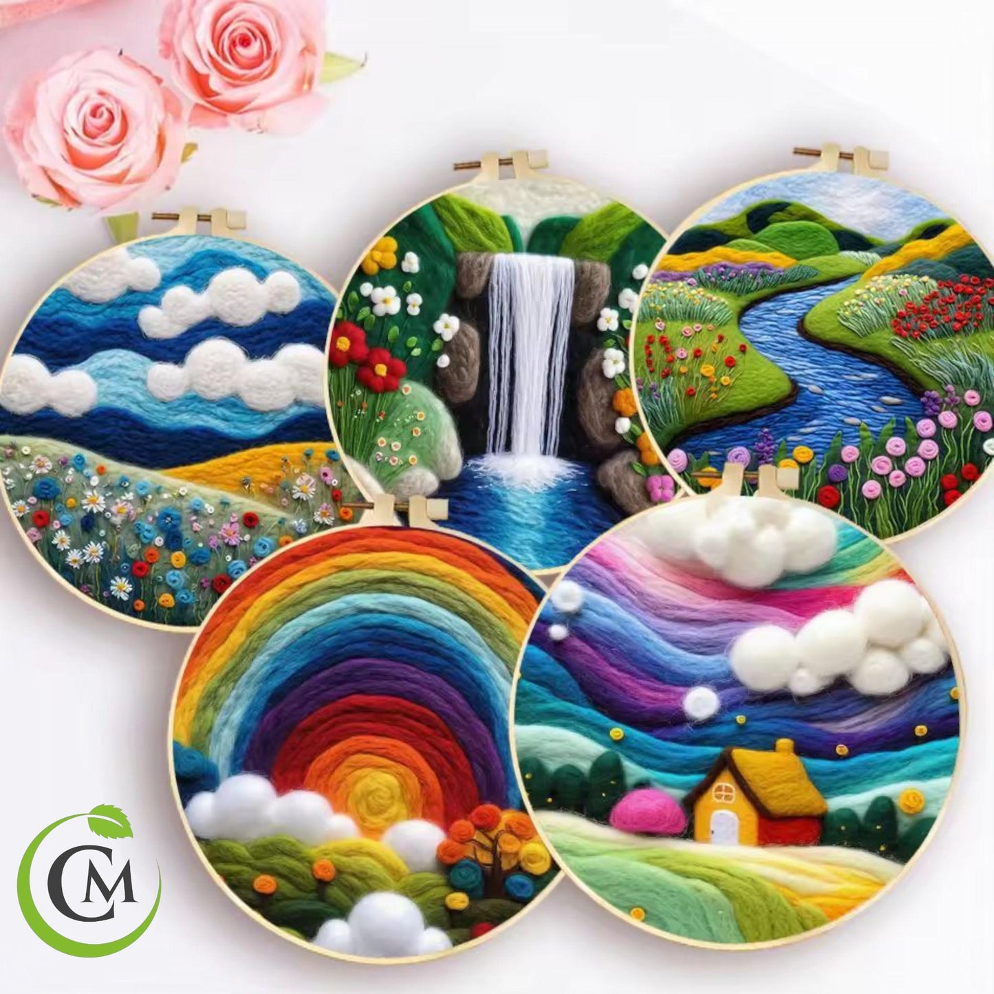 Wool Felting Painting Kit – DIY Needle Felting Craft Set- Nature Landscape waterfalls gift