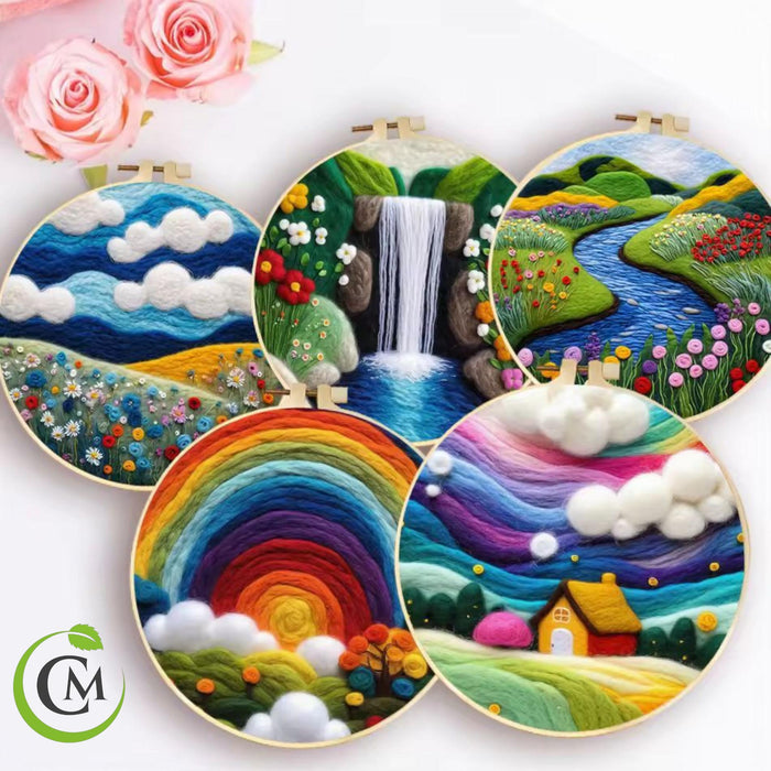 Wool Felting Painting Kit – DIY Needle Felting Craft Set- Nature Landscape waterfalls gift