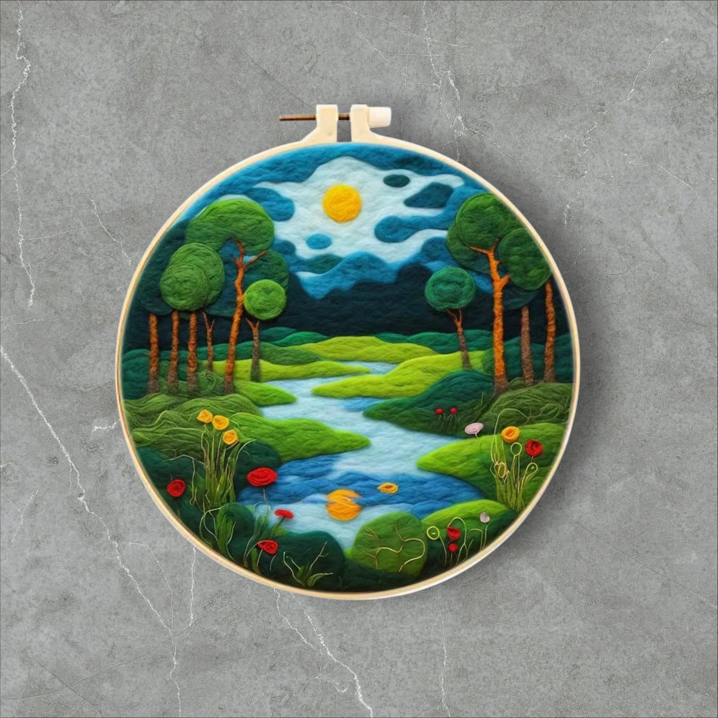 Wool Felting Painting Kit – DIY Needle Felting Craft Set- Nature Landscape waterfalls gift