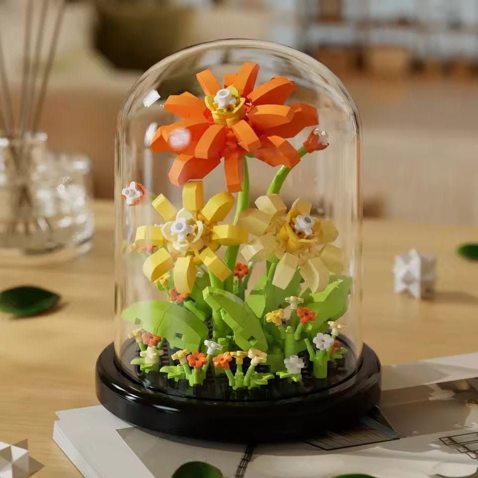 DIY flower building blocks with dome cover   unique home décor & perfect gift for birthdays  kids  and craft lovers