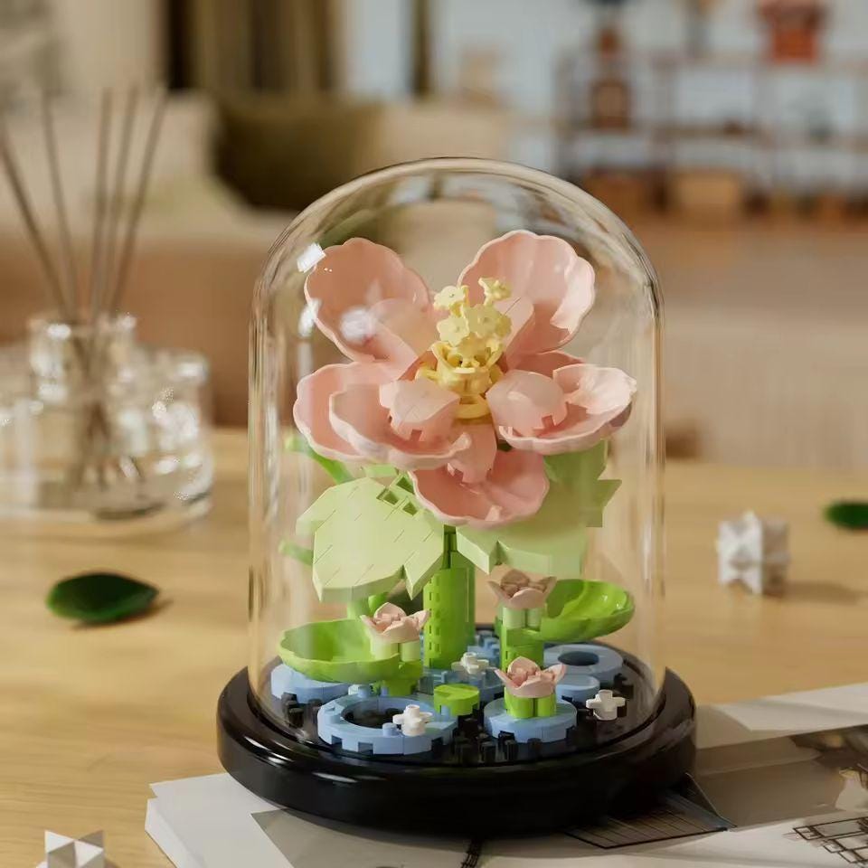 DIY flower building blocks with dome cover   unique home décor & perfect gift for birthdays  kids  and craft lovers