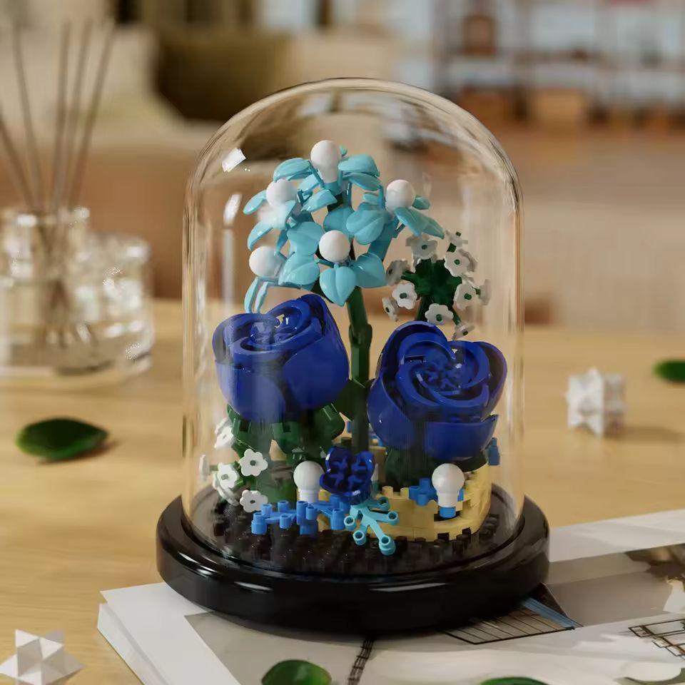 DIY flower building blocks with dome cover   unique home décor & perfect gift for birthdays  kids  and craft lovers