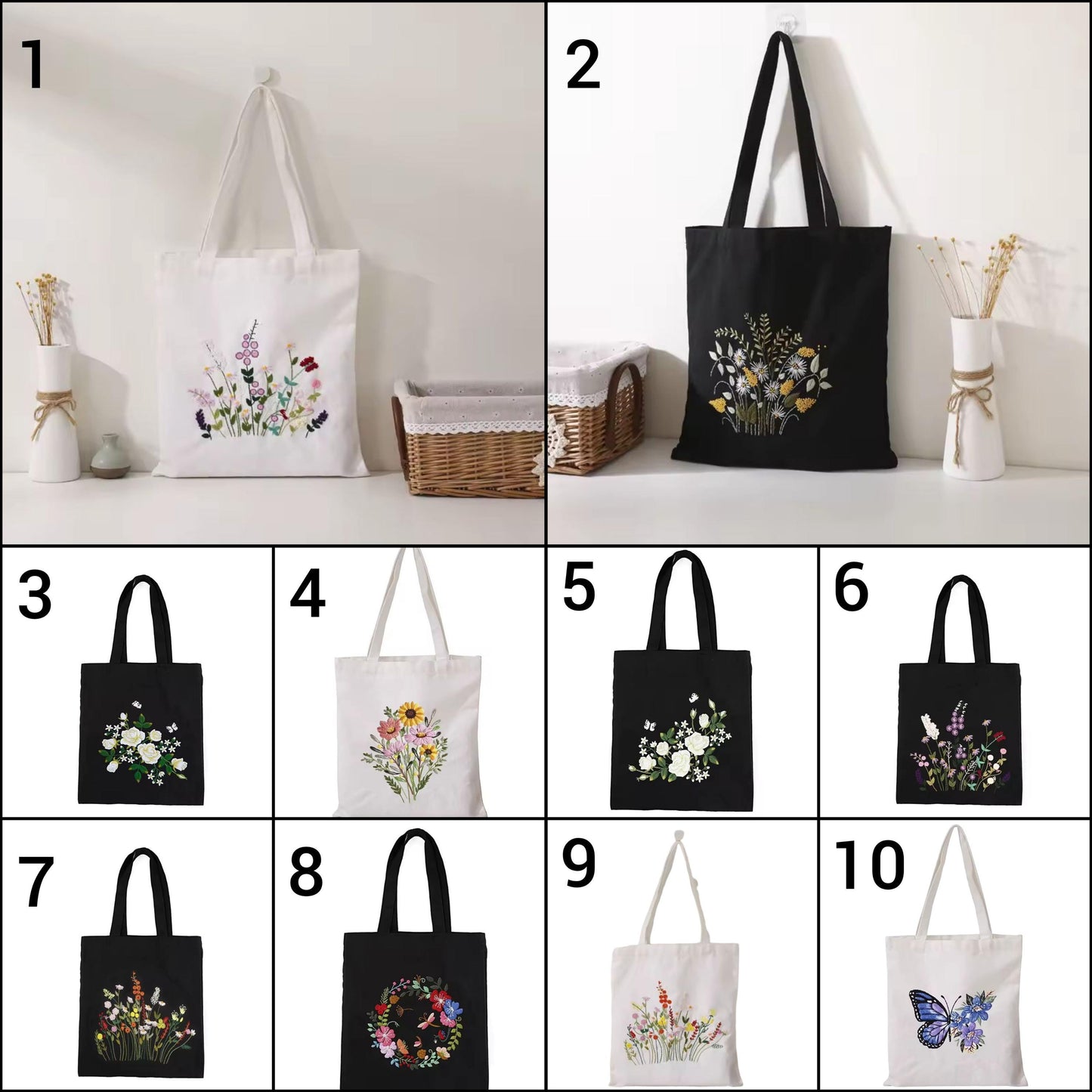 Tote Bag Embroidery Kit | DIY Canvas Embroidery for Beginners | Floral Embroidery Kit Gift | Hand Embroidery Kit